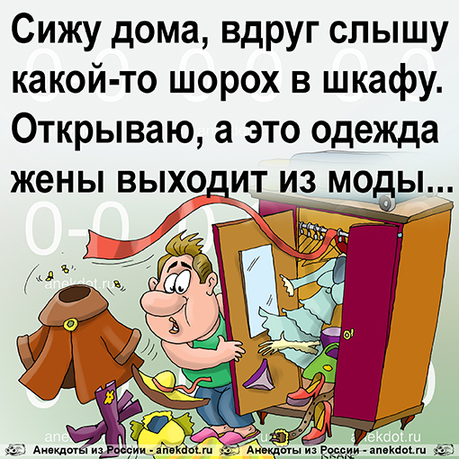Сижу дома, вдруг слышу какой-то шорох в шкафу. Открываю, а это одежда жены выходит из моды.